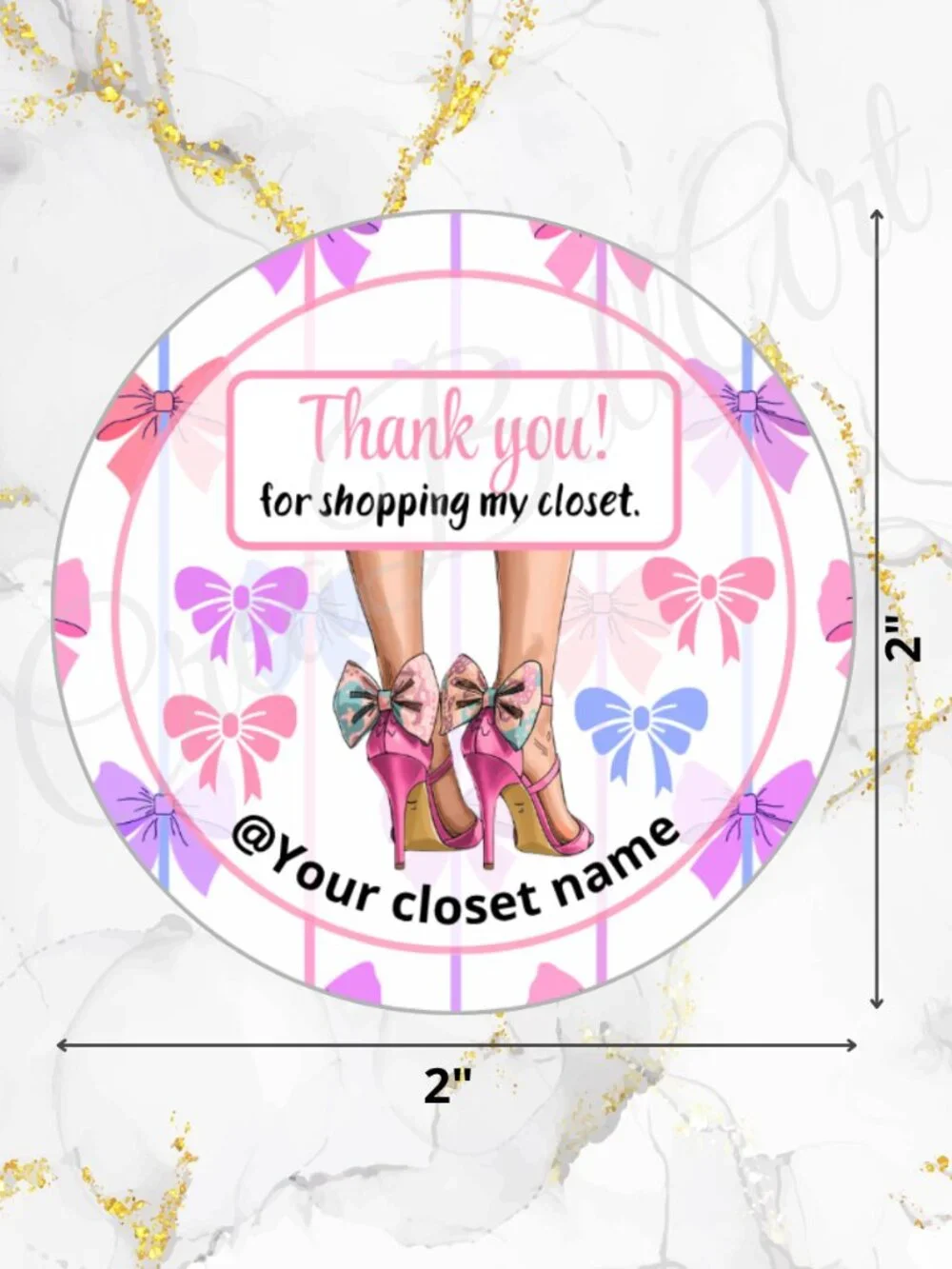 60 Personalized High Heels Thank You Stickers 2 inch Glossy